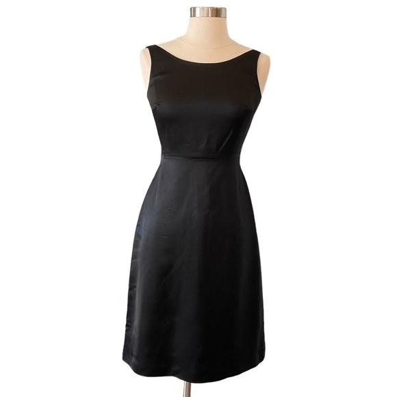 Y2K Tahari Black Satin Open Back Cocktail Dress - Picture 2 of 10